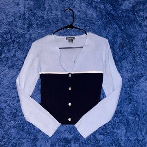 semi cropped multi-blue cardigan